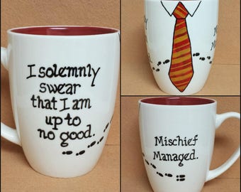 Discounted - I Solemnly Swear I Am Up To No Good / Mischief Managed ~ Marauder's Map ~ Gryffindor ~ Hand-painted Harry Potter Mug