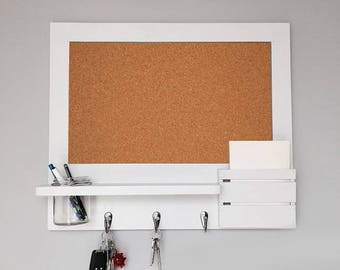 Corkboard Pin Board Organiser with Mason Jar and Mail Holder - Made To Order - White