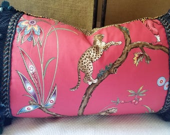 Scalamandre Chinoise Exotique Hand Printed Chinoiserie Custom Pillow Brunschwig et Fils Trim 14"x24" Lumbar