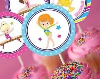 60% OFF Gymnastics Cupcake Toppers, Cupcake Circles, Favor Tags, Party Decorations, Gym, Gymnastics Circles, instant download, matching item