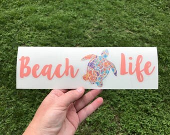 Beach Life Decal, Sea Turtle Decal, Vinyl Decal, Sea Turtle, Car Decal, Laptop Decal, Beach Decal, Custom Decal