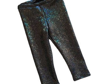 Unicorn leggings- Shadowcorn leggings- baby girl leggings- toddler leggings- kids leggings- metallic, sparkly holographic leggings- black