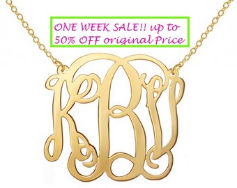 Personalized Monogram Necklace 1 inch 18k Gold plated Any initial Monogram made with 925 silver