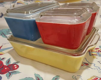 Vintage Pyrex refrigerator dishes Complete set Primary color Pyrex 501 - 503