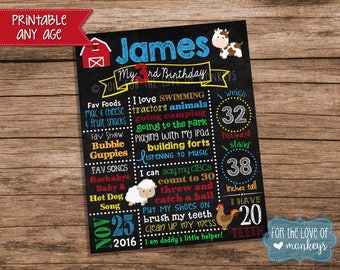 Printable Farm Birthday Chalkboard Sign, Farm Animals Chalkboard Sign, Barnyard 1st Birthday Poster, First Birthday Digital Chalkboard Sign