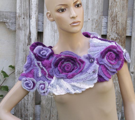 Crochet Scarf Roses Capelet Neck Warmer Freeform crochet