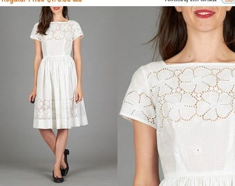 ON SALE Vintage 50s White Eyelet Dress
