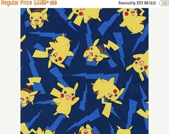 SALE Pokemon Fabric, Pikachu on Blue Kaufman fabric, 16213-4 Blue / 1 Yard Cuts 1/2 Yard Cuts / Robert Kaufman