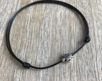 Turtle Anklet, Adjustable Anklet, Black Waxed Cord, Waterproof WA001015