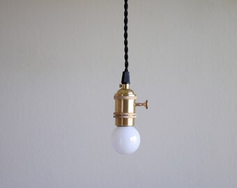 Polished solid brass Socket Bare Bulb Pendant Light with twisted cloth covered wire and end plug