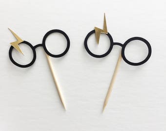 12pc Harry Potter cupcake toppers, Harry Potter party decor, Harry Potter food picks, Harry Potter glasses decor, HP party decor
