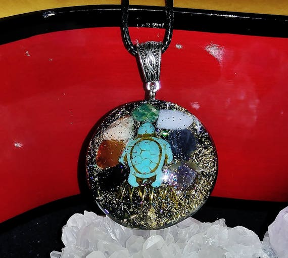 All Chakra Turtle Starseed ORGONE Necklace with Herkimer Diamond & Shungite, Emf Protection, Chakra Healing, Reiki Healing