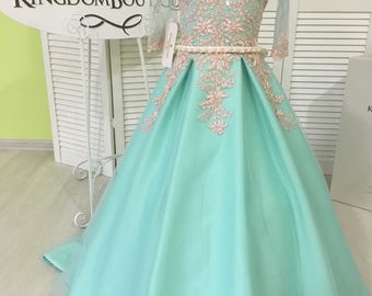 Mint Flower Girl Dress - Birthday Wedding party Bridesmaid Holiday Mint Tulle Lace Flower Girl Dress 17-0240