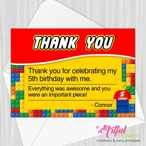 Printable Building Blocks Thank You Note Personalized