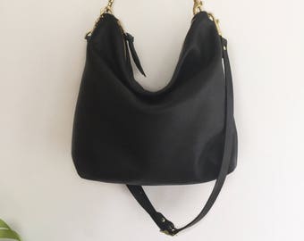 Black leather bag Soft leather bag Slouchy leather bag