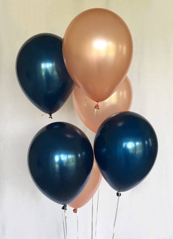 Navy and Rose Gold Latex Balloons~Wedding Balloon~Bridal Shower~Birthday Party~Baby Shower~Navy & Rose Gold Party Decor~Navy Party Decor Il_570xn