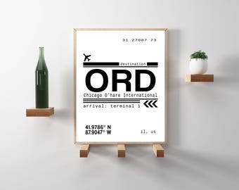 ORD Chicago O'hare International Airport Call Letters. Minimal, modern typography wall art. Wanderlust inspired print. Instant Download.