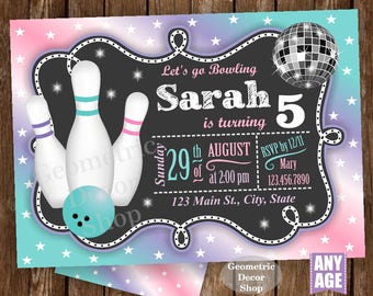 Bowling Party / Bowling Birthday Invitation / Bowling Invite / Girl Invites / Purple / Pink / Teal / Aqua / Green / Printable Digital BDBW11