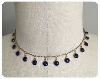 Navy and Brass Bead Chain Choker