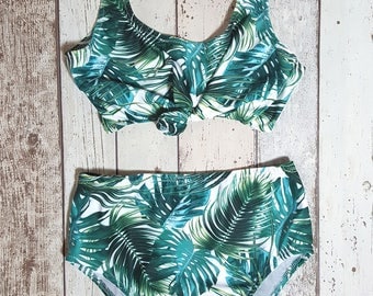 High Waisted Bikini, Bikini, Tropical Bikini, Palm Print, Printed Swimwear, Womens Swimwear, Bathing Suit, Knot Top, Crop Top, Fab Bikini