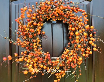 Fall wreath~farmhouse wreath~halloween wreath~front door wreath~clemson wreath~gator wreath~auburn wreath~orange berry wreath~