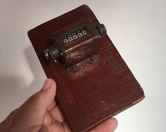 On Sale Mid century 4 digit mechanictally tally counter on wooden base. Vintage tally counter. Theme park people counter. Sports counter.