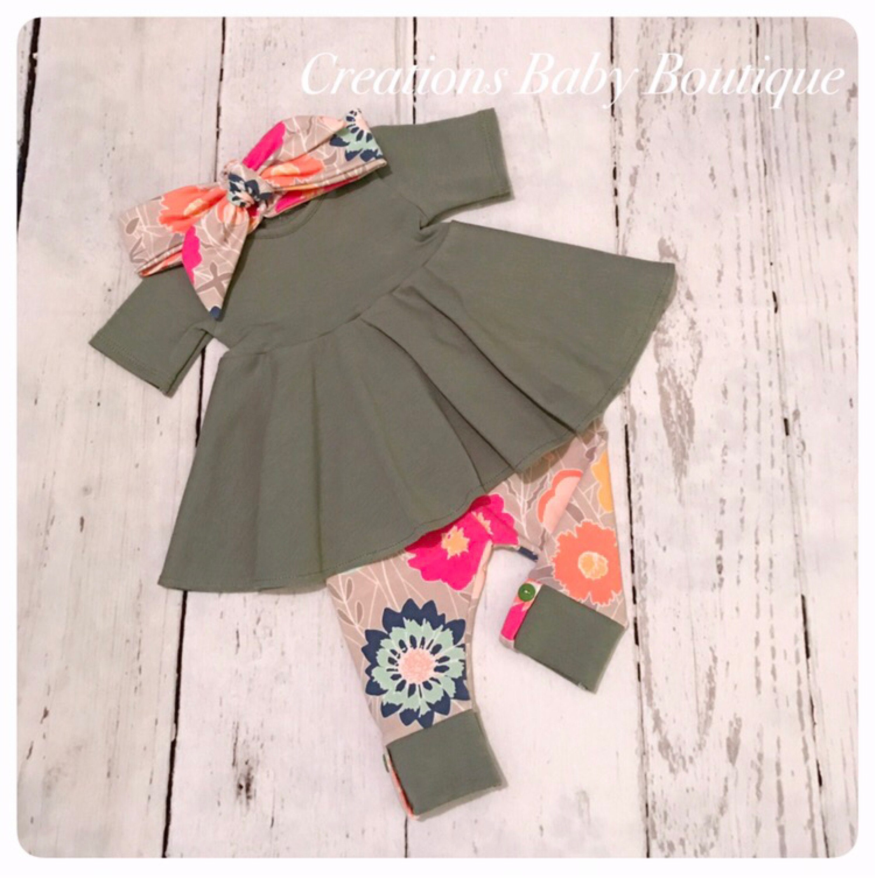 Baby girl dress top leggings and headband baby outfit