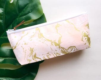 Pink and Gold Marble Zipper Pouch