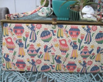 Fun Fabric Purse Colorful Print 1960s
