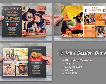 Halloween Mini Session Template | 3 mini session bundle, photography marketing board | Photoshop & Elements template | instant download