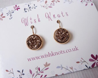 Rose Gold Druzy Earrings / Leverback Earrings / Drop Earrings / Druzy Earrings / Faux Druzy / White Earrings / Sparkle / Gift / Wish Knots