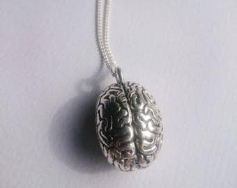 Silver Tone Brain Necklace