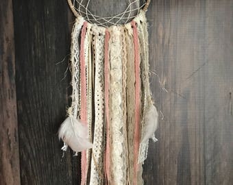 Boho Dreamcatcher : Medium Ivory / Antique Rose / Gold // Baby shower // Wedding gift // Bridal Shower // Wall decor // Child