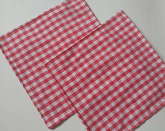 2pk picnic napkins, cloth napkins, reusable napkins, cotton napkins, large, 10x10, red, white, ready to ship