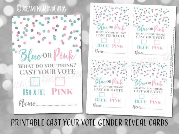 Printable Gender Reveal Vote Ballot Cards Game for Baby Shower