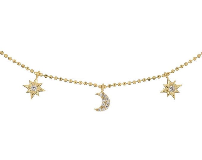 diamond Crescent and Star,Silver Moon and Star,rose star,moon and star necklace,gold moon,gold star necklace,