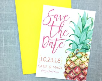 Tropical Save The Date - Pineapple - Destination Wedding Save The Date - Beach Wedding - Printed Save the Dates