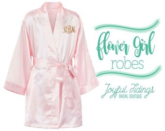 SALE Personalized Flower Girl Robes, Satin Kimono Robes, Flower Girl Gift, Bridal Party Robes, Embroidered Kid's Robes, Flower Girl Gown