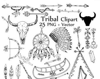 40%SALE Tribal clipart: "TRIBAL CLIP Art" Doodle clipart Dream catcher clipart Boho clipart Arrows clipart Vector Tribal Feathers clipart t