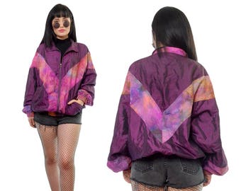 vintage 90s purple tie dye windbreaker jacket CUTE new wave bomber jacket kawaii cyber grunge pastel grunge medium