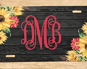 Sunflower Monogram Car Tag, Monogram Car Tag, Personalized Car Tag, Sunflower Car Tag, Sunflower Tag, Monogram Tag, Sunflowers,