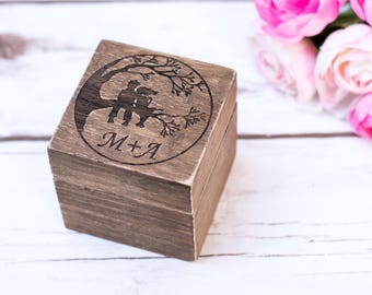 Wedding Ring Box Bearer Personalzed wooden Sunflower wedding engraved Ring Holder Heart ring