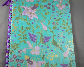 Purple and Teal Floral Notebook Bound with Ribbon