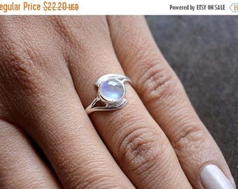ON SALE 50% Rainbow Moonstone Cabochon Sterling Silver Ring, Stacking Ring, Rainbow Ring, 925 Silver Ring, Natural Gemstone Rings - SKU 435