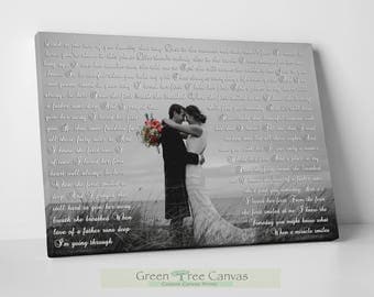 White and Black Photo on Canvas, Wedding lyrics framed, Anniversary day gift First Dance Lyrics, Picture with Wedding Vows, Gift for husband