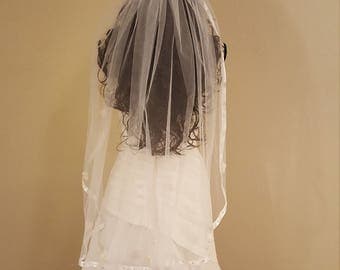 White Ribbon Edged Wedding Veil
