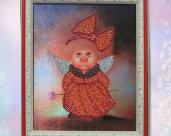 Gift-for-kids-Anniversary-Gift-for-girlfriend-Mom-Children's- room-Beadwork-Bead art-Embroidery handmade-Art-Original painting-Easter gift