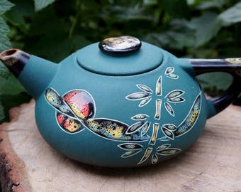 Hostess gift Teapot Chinese spring Green teapot Ceramic tea kettle Chinese teapot Birthday gift for mom Wife gift Housewarming gift New home