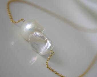 Fine necklace with Baroque Pearl Necklace 925 sterling silver gold plated