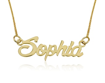 Personalized Necklace, Solid Gold Name Necklace, SOLID 14K YELLOW GOLD Necklace, Customized Pendant, Charm Necklace, Jewelry Gift